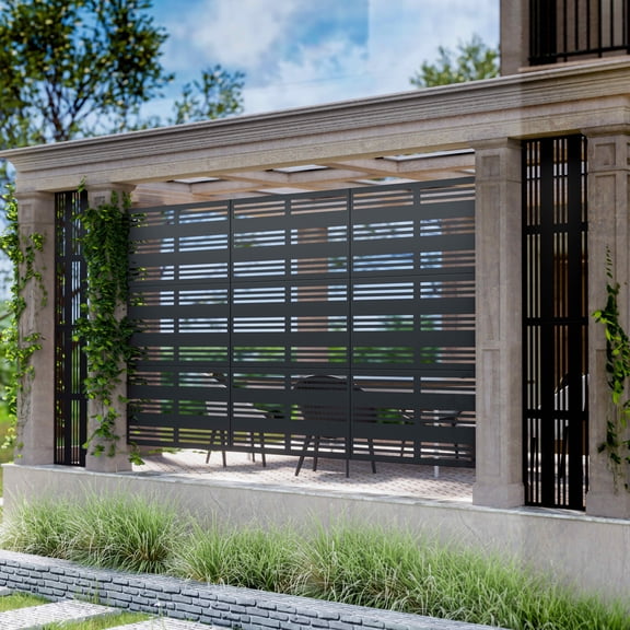 MAYEERTY 72x47x16 Inch Black Wide 1 Narrow 2 Louvered Galvanized Steel Privacy Screen for Outdoor Street