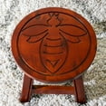thumbnail image 5 of Wooden Step Stool, Round Mini Side Table, Carved with Queen Bee Pattern, Indoor Foot Stool for Kitchen Living Room Bedroom Bathroom, No Assembly Needed, Cherry, 5 of 6