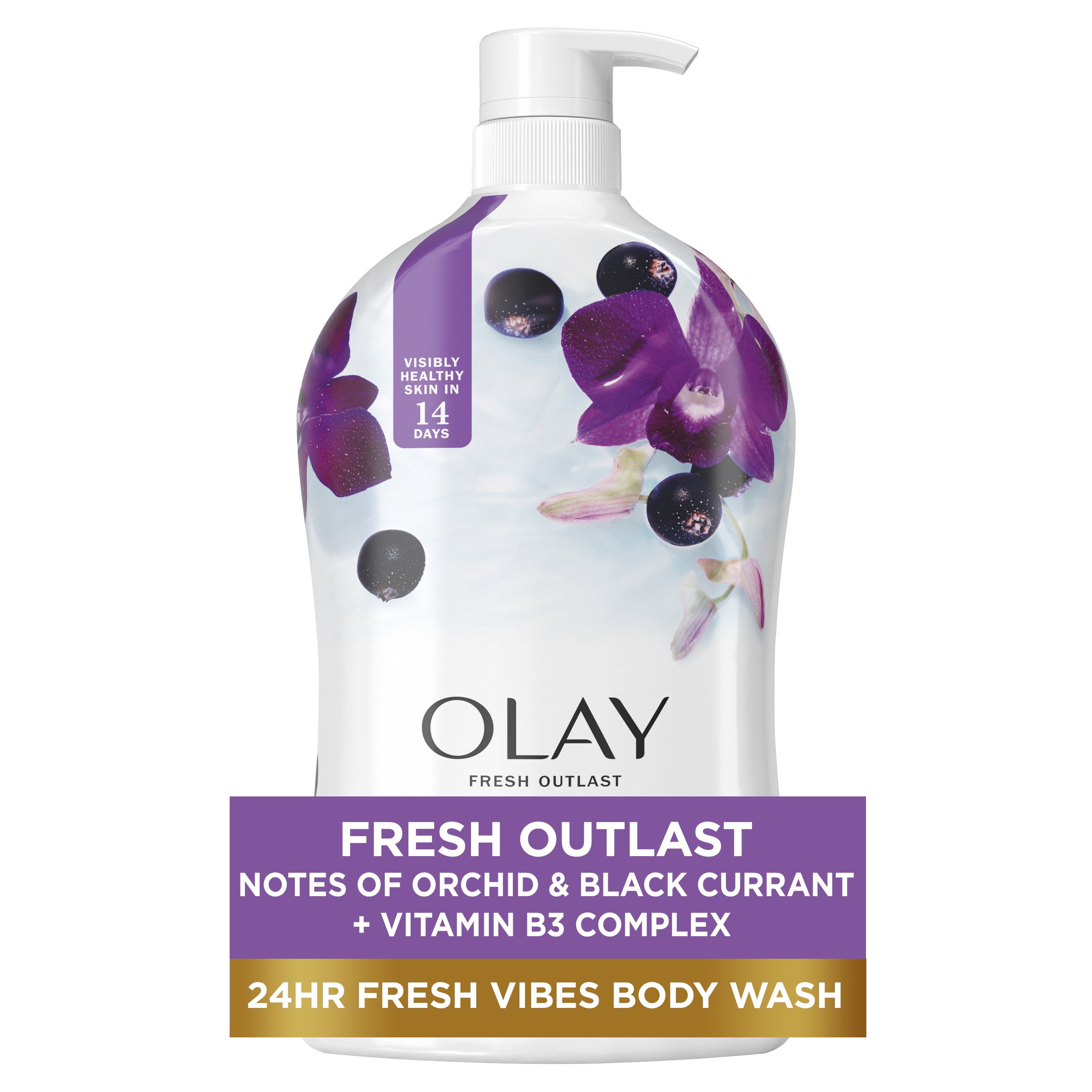 Olay Fresh Outlast Women's Body Wash, Orchid & Black Currant, Pump, 33 fl oz