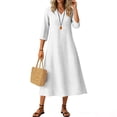 thumbnail image 2 of Linen Dress for Womens Long Sleeve Midi A Line Flowy Modest Fall Winter Party Dress V Neck Dresses with Pockets Trendy 2026 Beach Holiday Dresses, 2 of 6