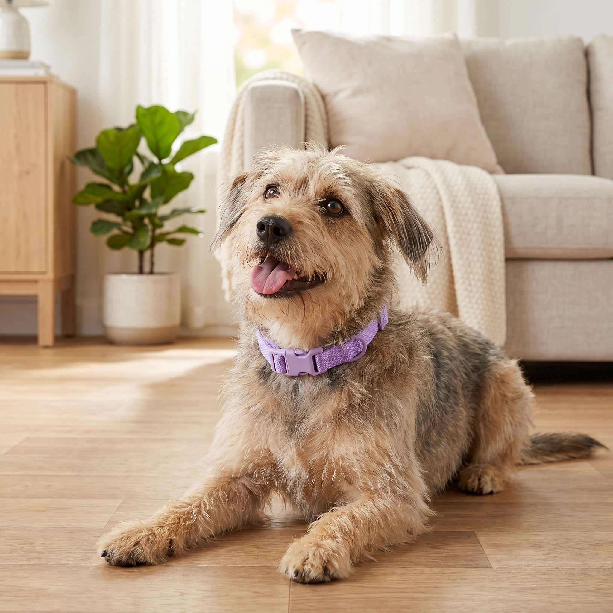 Vibrant Life Adjustable Neoprene Cushioned Dog Collar, Lilac, Medium