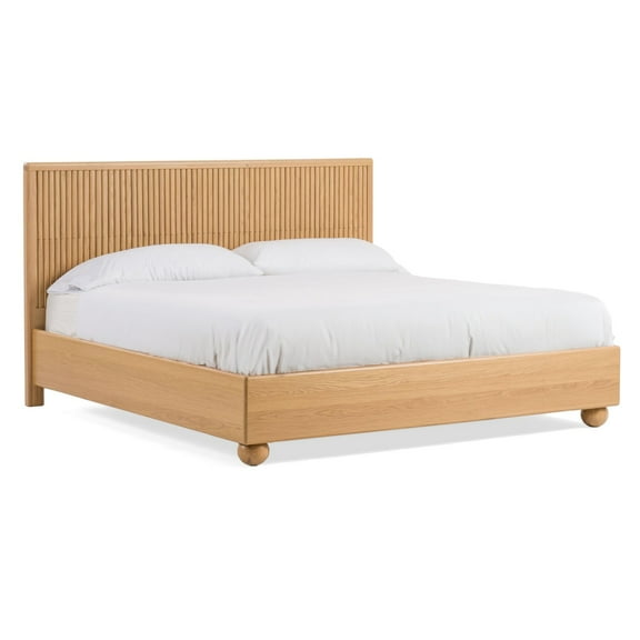 Benjara Cid Joya King Bed, Panel Headboard, Rounded Natural Brown Solid Oak Wood