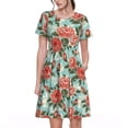 thumbnail image 1 of Easygdp Rose Flowers para Vestido Transpirable de Mujer, Vestido Suelto de Manga Corta con Pliegues y Bolsillos para el Verano, 1 of 6