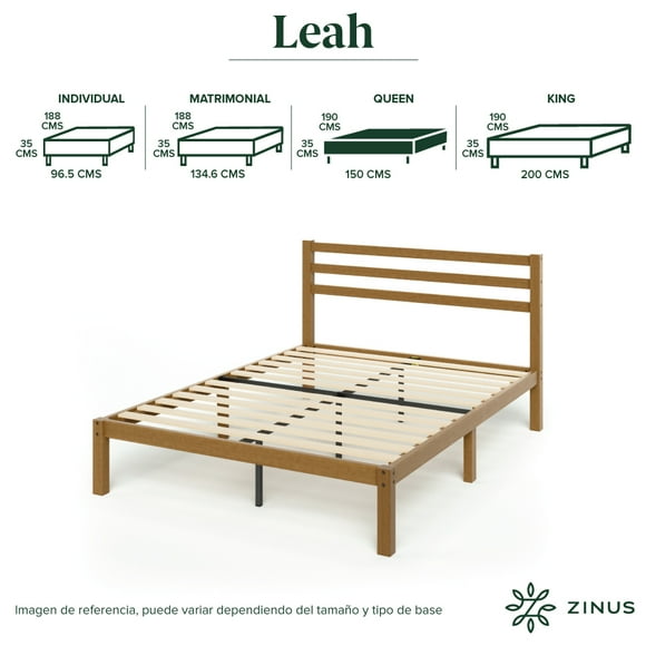 Base de Cama con Cabecera Queen Size Zinus Leah de Bambú. Fácil Armado, para Todas las Edades.
