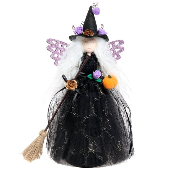 Witch Doll Tree Topper Hanging Decoration, Halloween Resin Craft with Conical Base, 30x16x8cm Size, Party Supplies