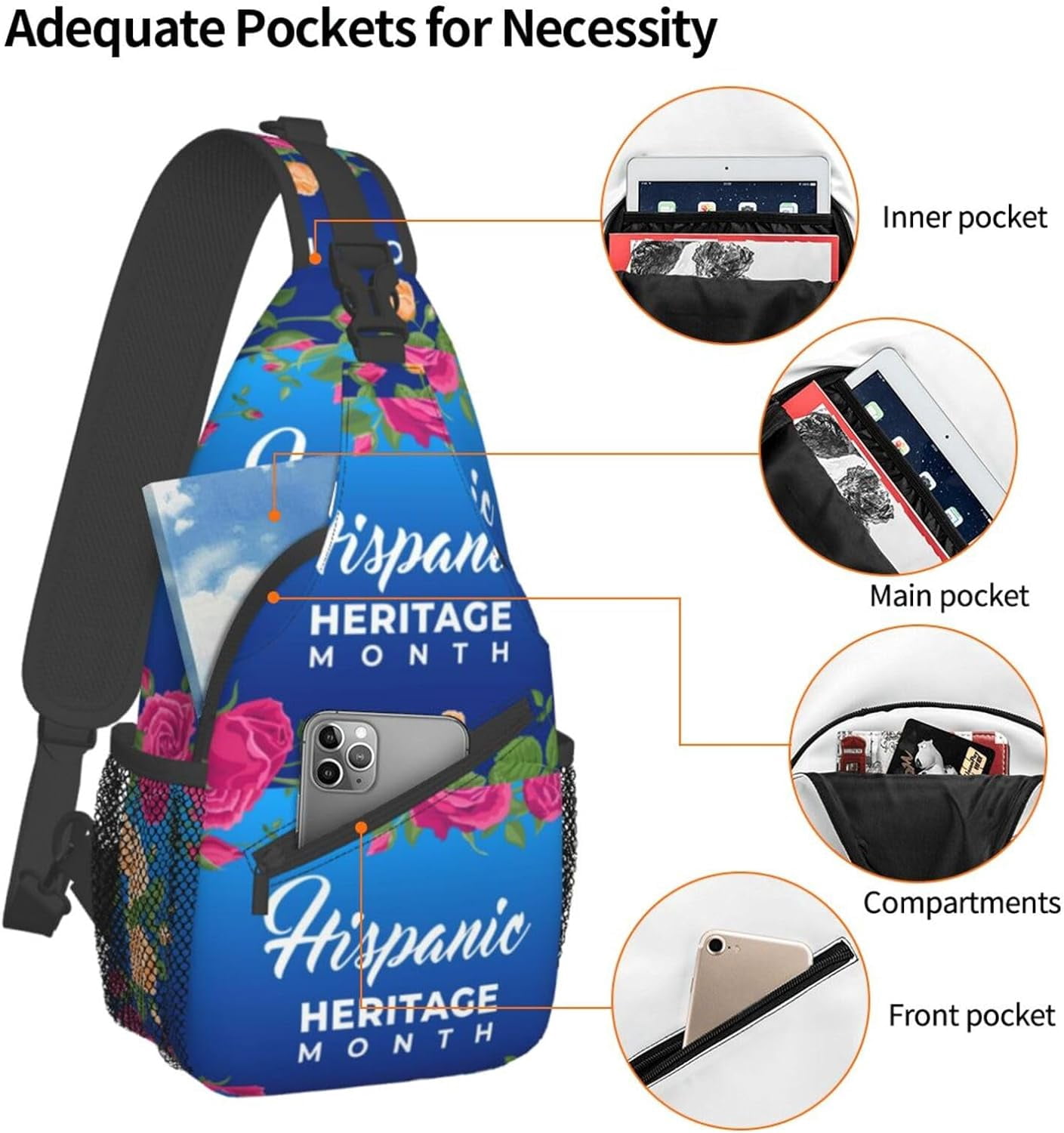Mes Nacional De La Herencia Hispana Hispanic Heritage Month Sling Bag Crossbody Hiking Travel Chest Bags Backpack Shoulder Daypack for Women Men