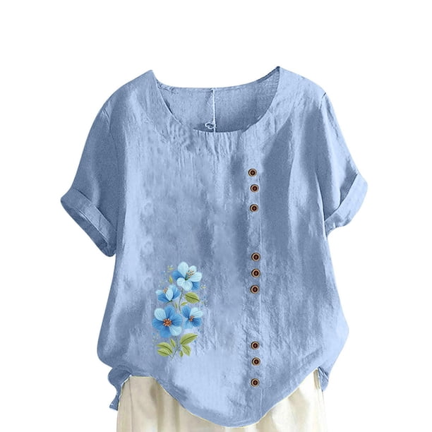 Túnica de Manga Corta Tops para las Mujeres Océano Pescado Impreso Blusa, Ropa Casual Ver Botón Arriba Camiseta