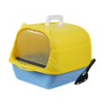 thumbnail image 4 of Caja de arena para gatos con capucha, inodoro cerrado y cubierto, arena antisalpicaduras para mascotas De Mano Azul Amarillo, 4 of 9