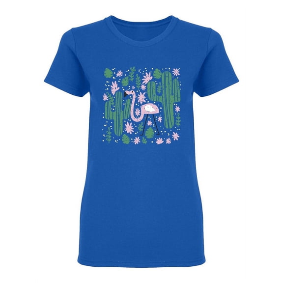 Tropical Pattern Flaimingos Shaped T-Shirt Women -Image by Shutterstock, Female Medium