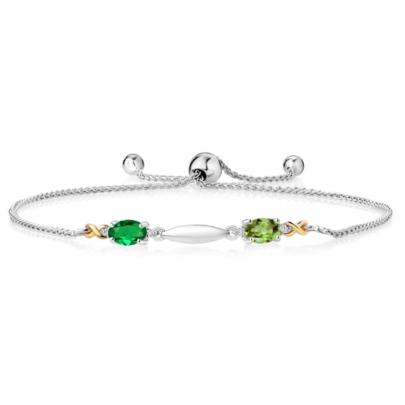 Gem Stone King 0.94 Ct Green Nano Emerald Green Peridot 925 Silver and 10K Yellow Gold Lab Grown Diamond Bracelet for Women