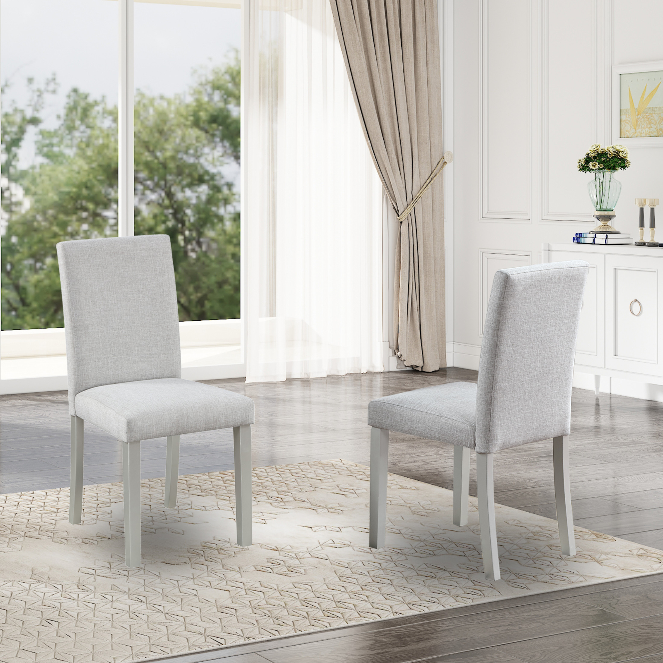 Noble House Dining Chairs Set of 4, Upholstered Kitchen Side Chairs with Padded Seat, Solid Wood Legs, Gray