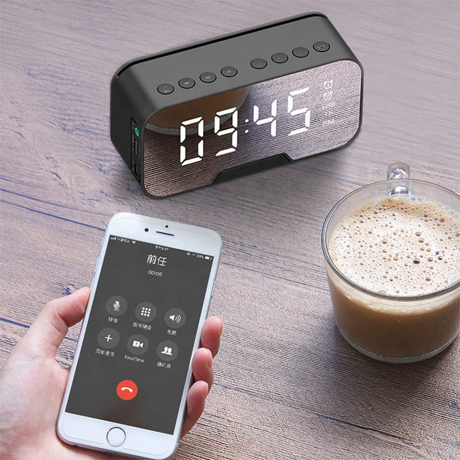 Digital Alarm Clock Radio: 5.5” Large LED Display with 3 Brightness Dimmer, Dual Alarms, FM Radio, Bluetooth Speaker Clock for Home Bedside Bedroom, Black