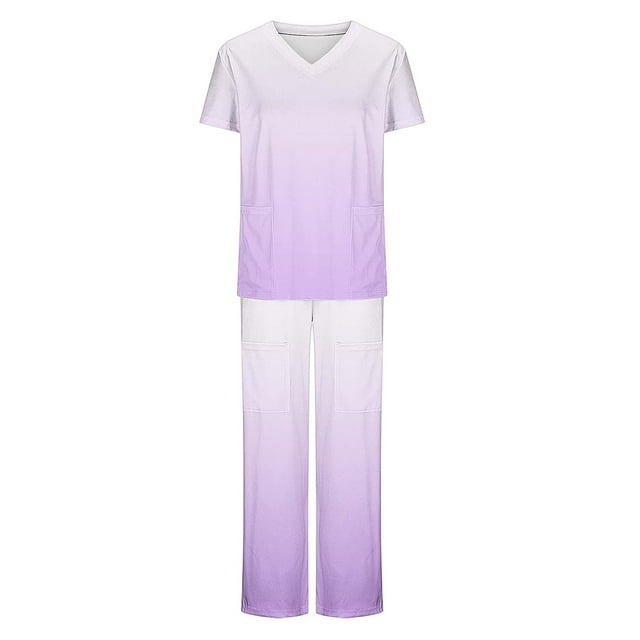 Camisetas de Manga Larga Mujeres Imprimir Manga Corta V-Cuello Superior Y Pantalones Largos Traje de Trabajo Conjunto, Nylon para Primavera Verano Casual