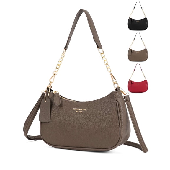Gustave PU Leather Shoulder Bag for Women Crescent Crossbody Purse and Handbag Trendy Retro Underarm Bag with Chain Strap - Brown