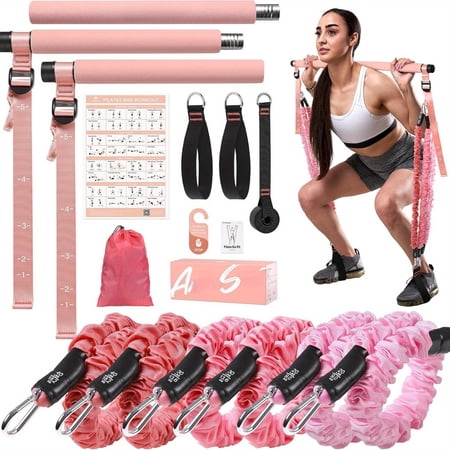 40-180LBS Pilates Bar Set with 6 Resistance Bands (20/30/40Lbs) for Home Gym Workouts, Suitable for Full-Body Fitness And Yoga for Both Men And Women