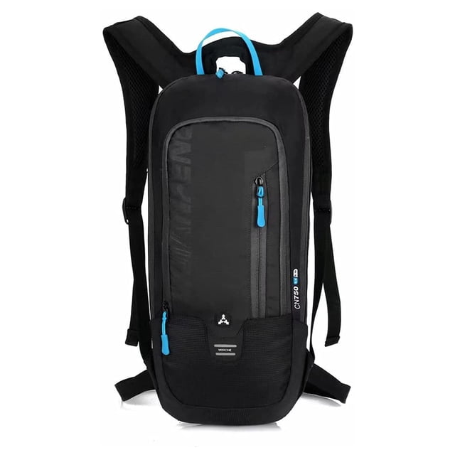 Sac à Dos de Sport Extérieur Léger en Nylon Ripstop Noir avec Compartiment pour Réservoir d'Eau, Multiples Poches, Sangles Réglables, Maille Respirante, Bandes Réfléchissantes et Cordon de Fixation pour Casque – Idéal pour