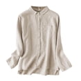 thumbnail image 2 of Asgosdo Women Tops Cotton Linen Long Sleeve Collared Button Down Solid Color Shirts Comfy Soft Clothes, 2 of 4