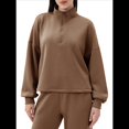 thumbnail image 1 of Sudadera Holgada Informal de Modal con Media Cremallera y Cuello Alto para Mujer, Jersey de Larga Popular para Otoño de 2025. Marrón M, 1 of 8