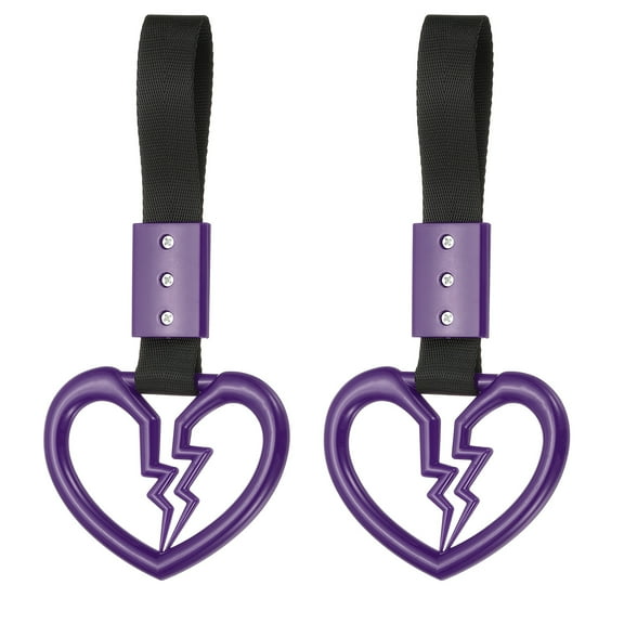 Uxcell 2Pcs Broken Heart Shaped Car Handle Straps, Car Hanging Accessories Bumper Warning Ring Drift Charm for Auto Decor Interior Exterior Decoration, Purple