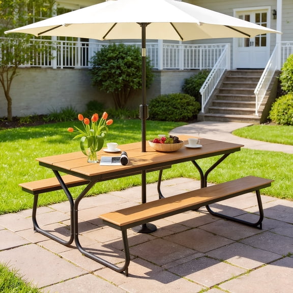 Resenkos 6 Feet Outdoor Picnic Table Bench Set for 6-8 People-Brown for Patio Back Deck, Balcany, Poolside