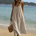 thumbnail image 6 of JIAYUE Women's Backless Dress Casual Summer Casual Sleeveless Solid Color Spaghetti Strap Crew Neck Dresses Loose Fit Lightweight Home Everyday Comfortable Soft Wear, 6 of 8