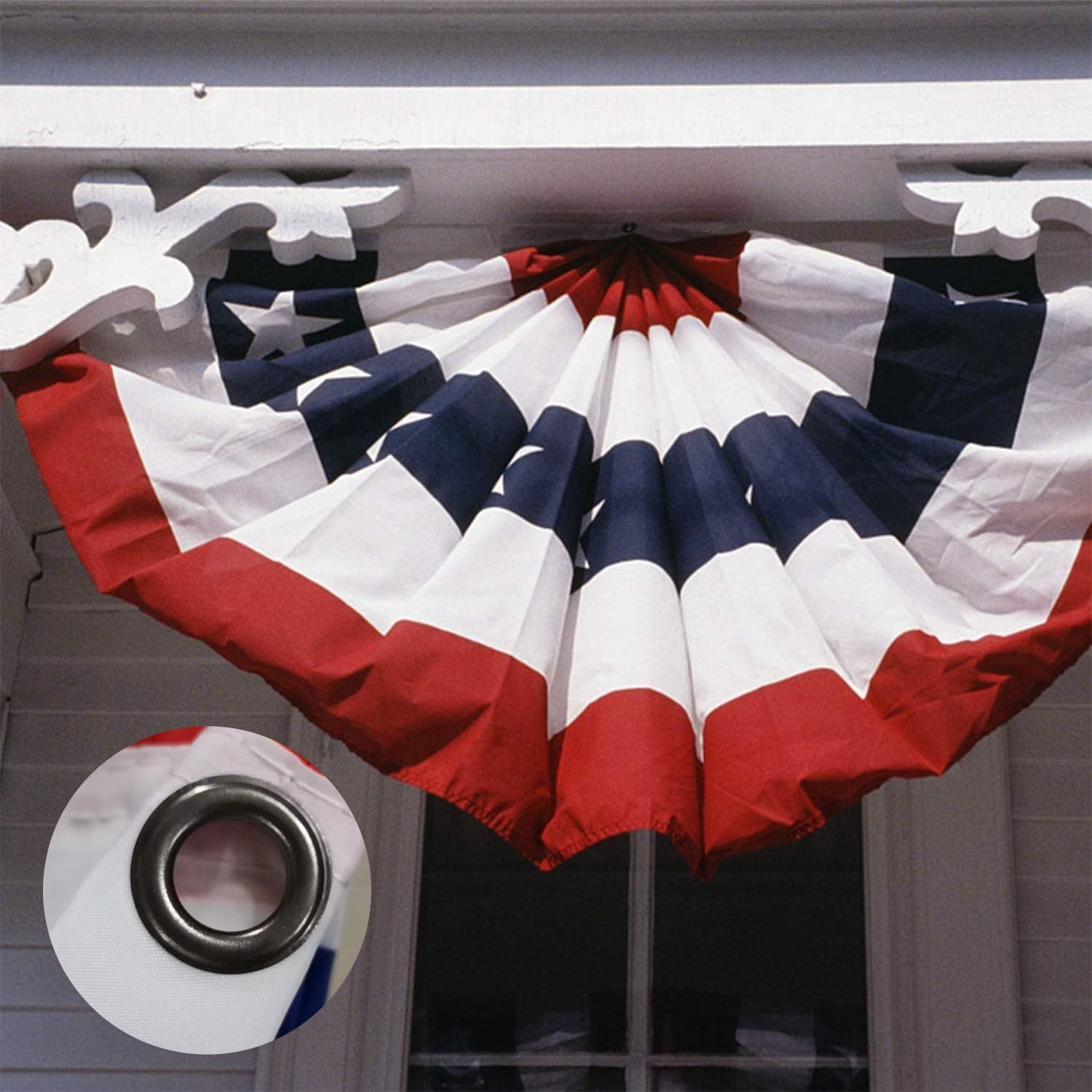 American Flag Bunting Patriotic Pleated Fan Flag USA Flags with Brass Grommets and Zip Ties for 4th of July Memorial Day Decoration Outdoor (1.5x3 Feet)