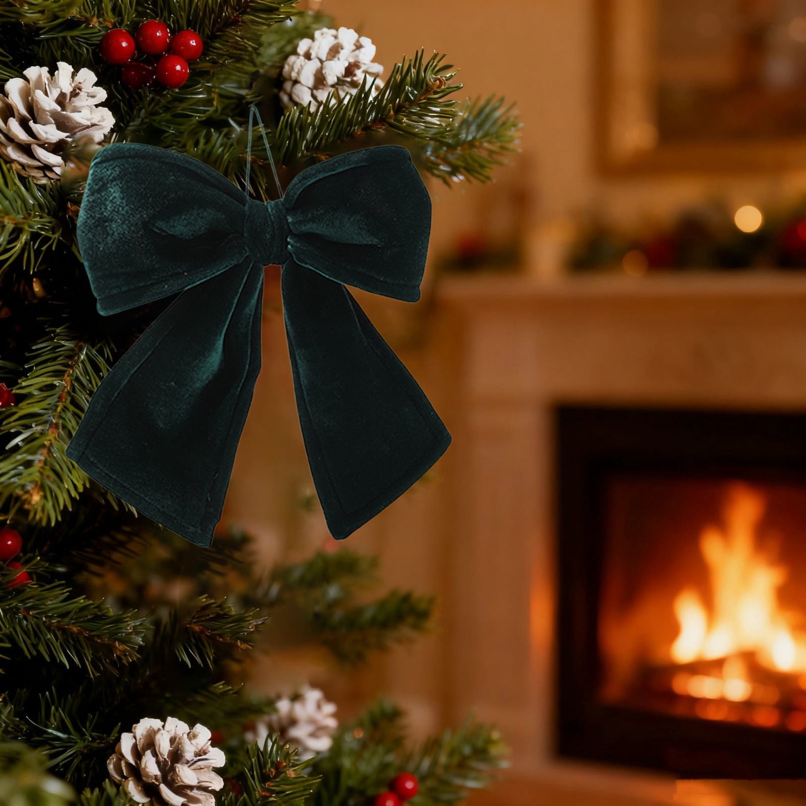Small Green Velvet Bow Christmas Tree Decoration with Memory Technology and Easy Installation, Perfect for Chair Back Decor, Gift Box Enhancement, Creating Festive Atmosphere During Holiday and Party