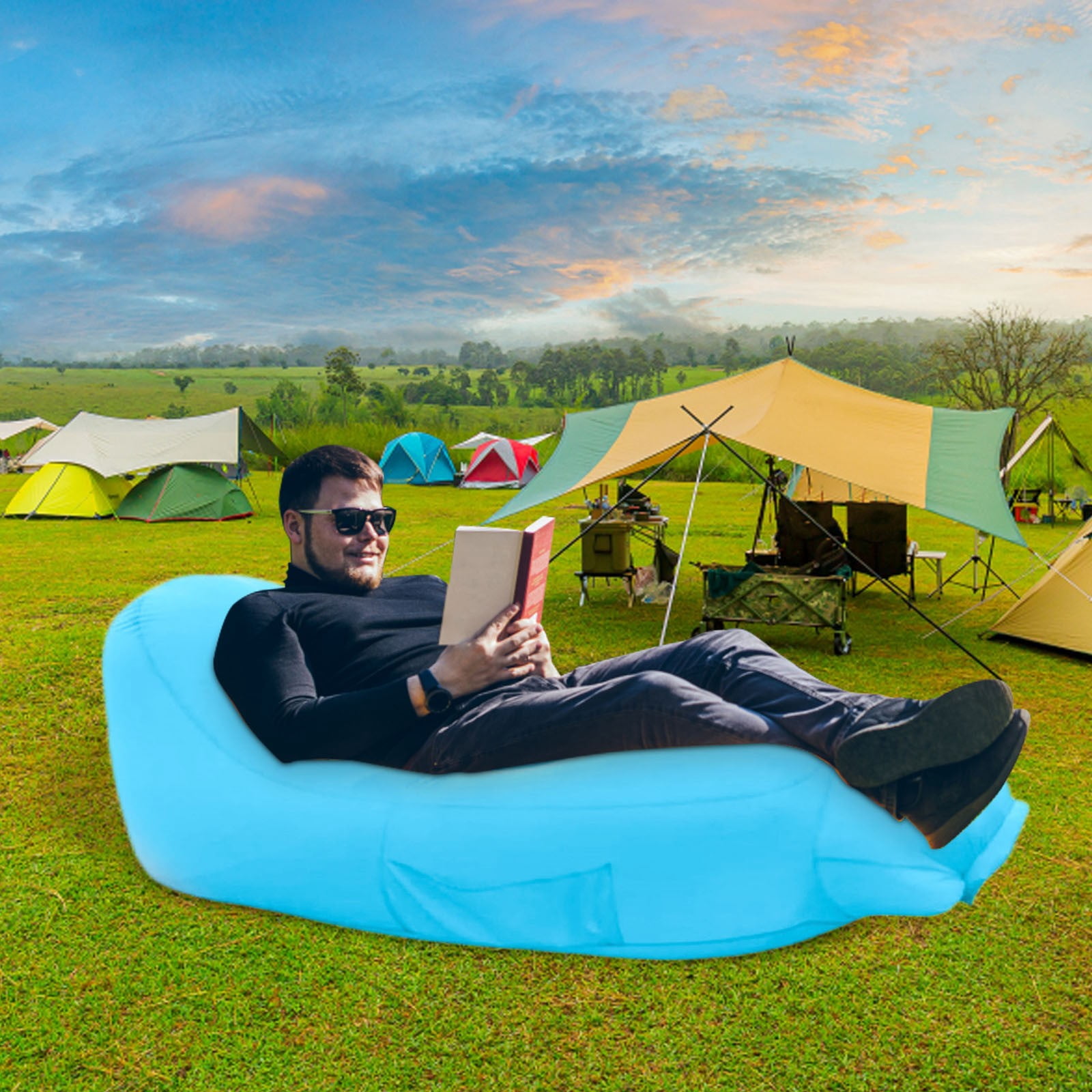 Recliner Outdoor Air Sofa Folding Camping Sleeping Inflatable Beach Proof Lightweight Compact Portable Travel Pad Comfort Backpacking Easy Carry Versatile