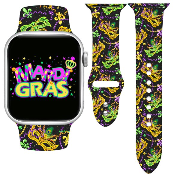 Cyntan Mardi Gras Holidays Correa De Reloj Compatible Con Apple Watch 44 Mm, 45 Mm, 49 Mm Para Mujeres Y Hombres, Repuesto De Silicona Suave, Accesorios Deportivos, Repuesto De Correa