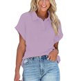 thumbnail image 2 of RYRJJ Womens V Neck Polo Shirts Short Sleeve Collared Golf Shirt Summer Loose Casual Solid Color Work Tunic Blouses Tops(Purple,M), 2 of 8