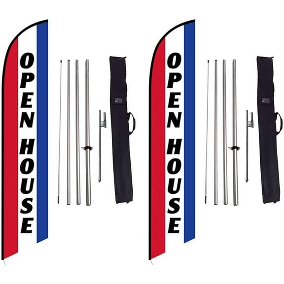 FFN 2-Pack of Open House Feather Banner Flag Kits, Includes Flag Poles, Ground Stakes, and Travel Bags, 15ft Large Outdoor Signs for Real Estate Agents