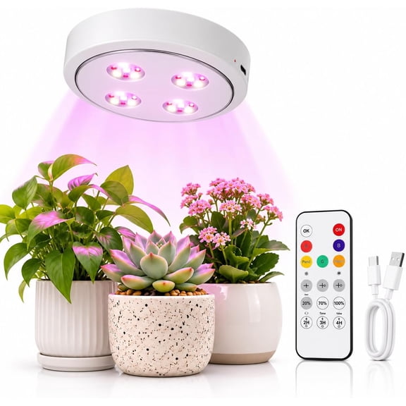 Cordless Magnetic Grow Light for Indoor Plants, Full Spectrum Plant Growing Lamp with 4000mAh Battery, Remote Control, Timer and Dimmable Brightness for Plant Shelf Succulents and Seedlings