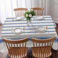 thumbnail image 3 of Navy Blue Striped Table Cloth Waterproof Tablecloths, Rustic Blue Stripe Modern Art Beige Tablecloth Dining Table Cover for Kitchen Party Tabletop Outdoor, Rectangle Tablecloth 52x70 Inch, 3 of 9