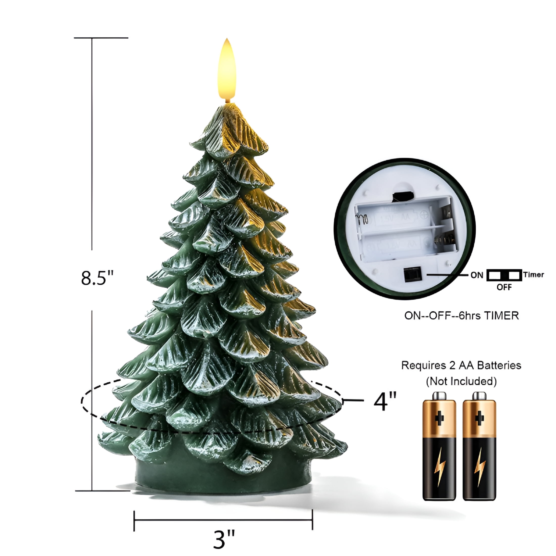 NEXIMO Pc Christmas Tree Candles with Hours TimerWaxy Led Flameless FlickeringGreen