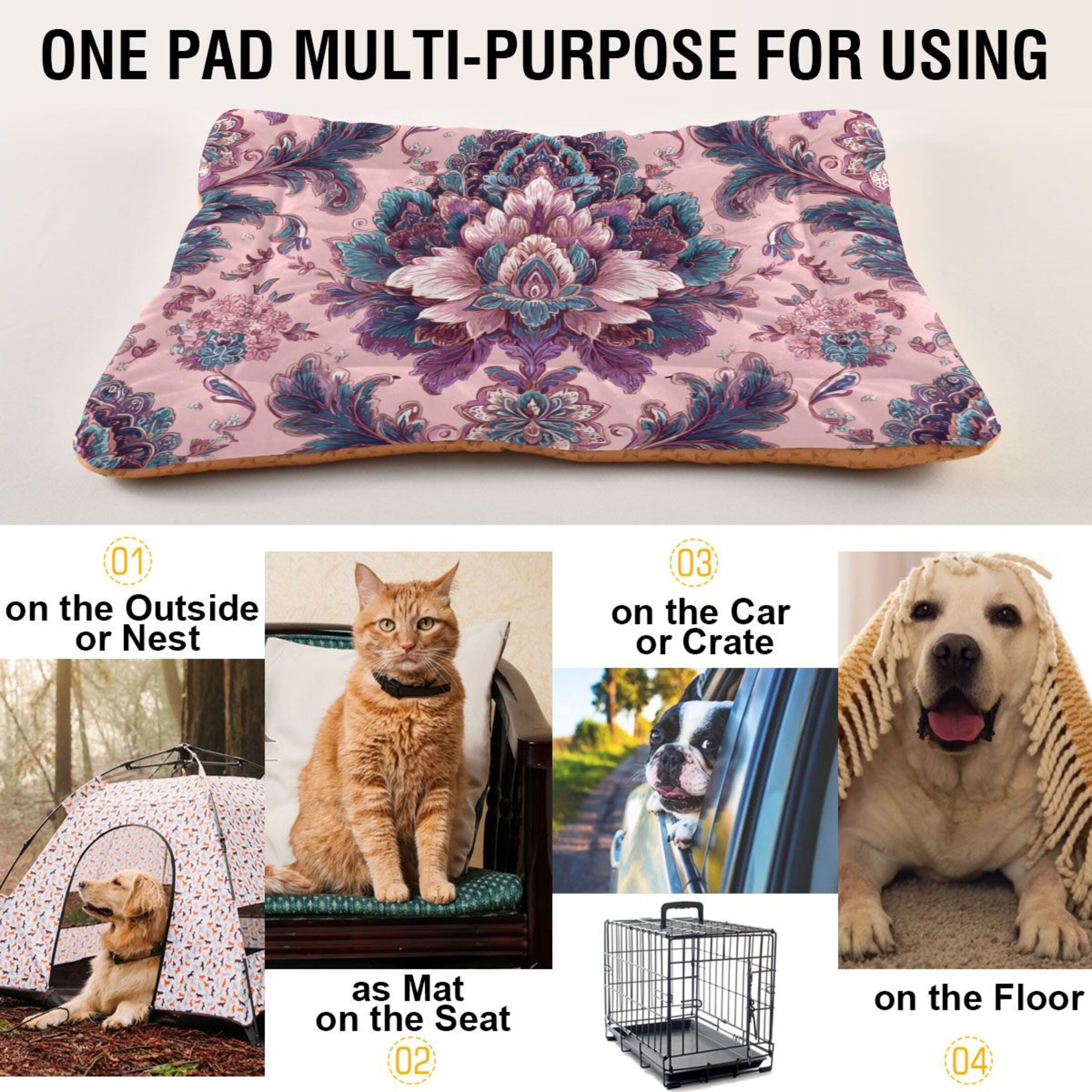Cozy Mat Pet Bed Indoor Outdoor Warm Soft For Cat Dog Puppy(S/M) Ornate Border