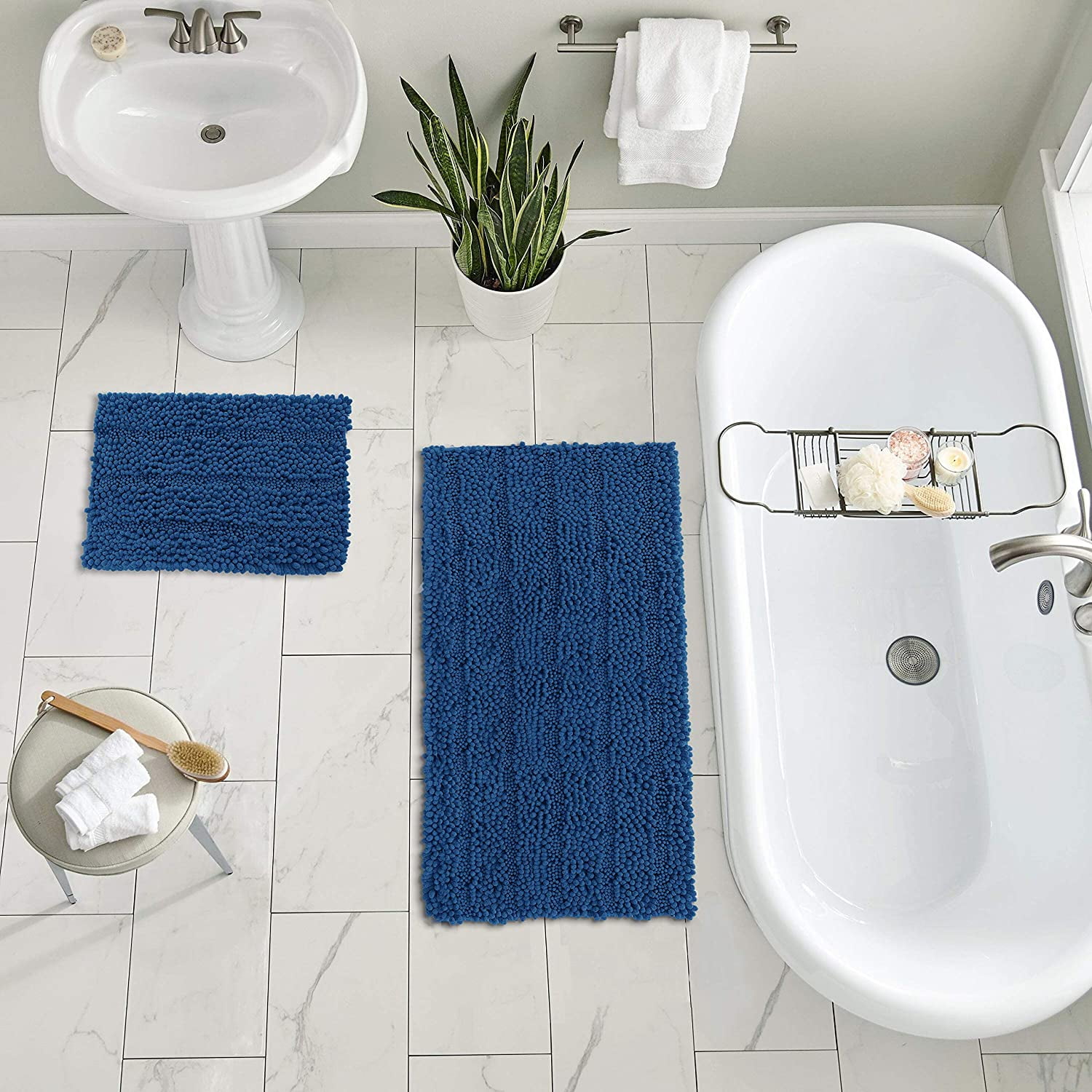 Zebrux Non Slip Thick Shaggy Chenille Bathroom Rugs, Bath Mats for