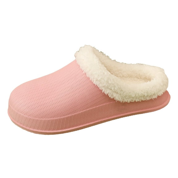Mules Slippers for Women Men Winter Fuzzy Lined Waterproof Indoor Outdoor Slip on Shoes Casual Warm Memory Foam Platform Slides Pink Size 10