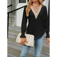 thumbnail image 4 of xiaxaixu Women Knit Tops, Long Sleeve T-shirt V Neck Contrt Color Fall Tops for Cual Daily, 4 of 8