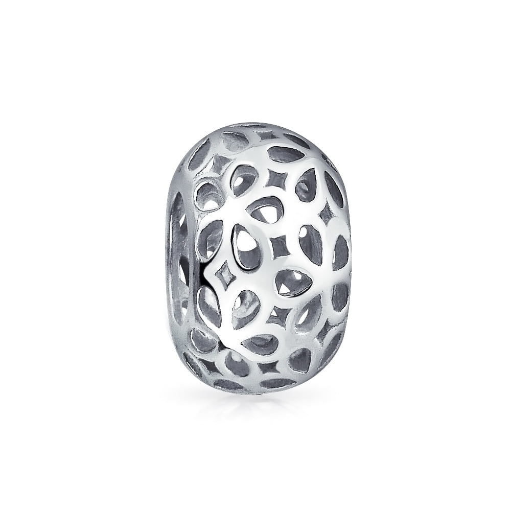 Solid 925 Sterling Silver Basket Barrel with Black Spheres Charm Bead