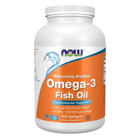 NOW Supplements, Omega-3 180 EPA / 120 DHA, Molecularly Distilled, Cardiovascular Support, 500 Softgels