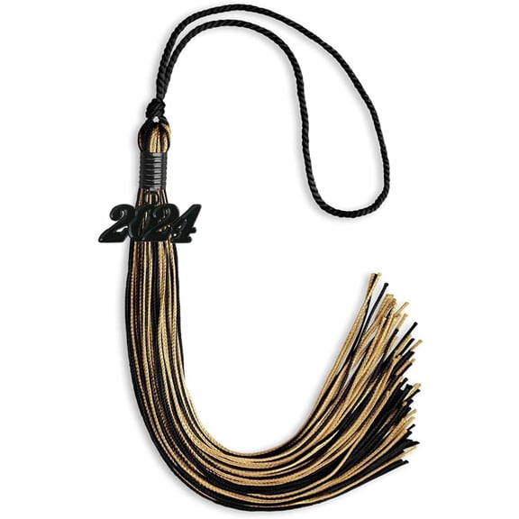 Black/Antique Gold Mixed Color Graduation Tassel with Black Date Drop