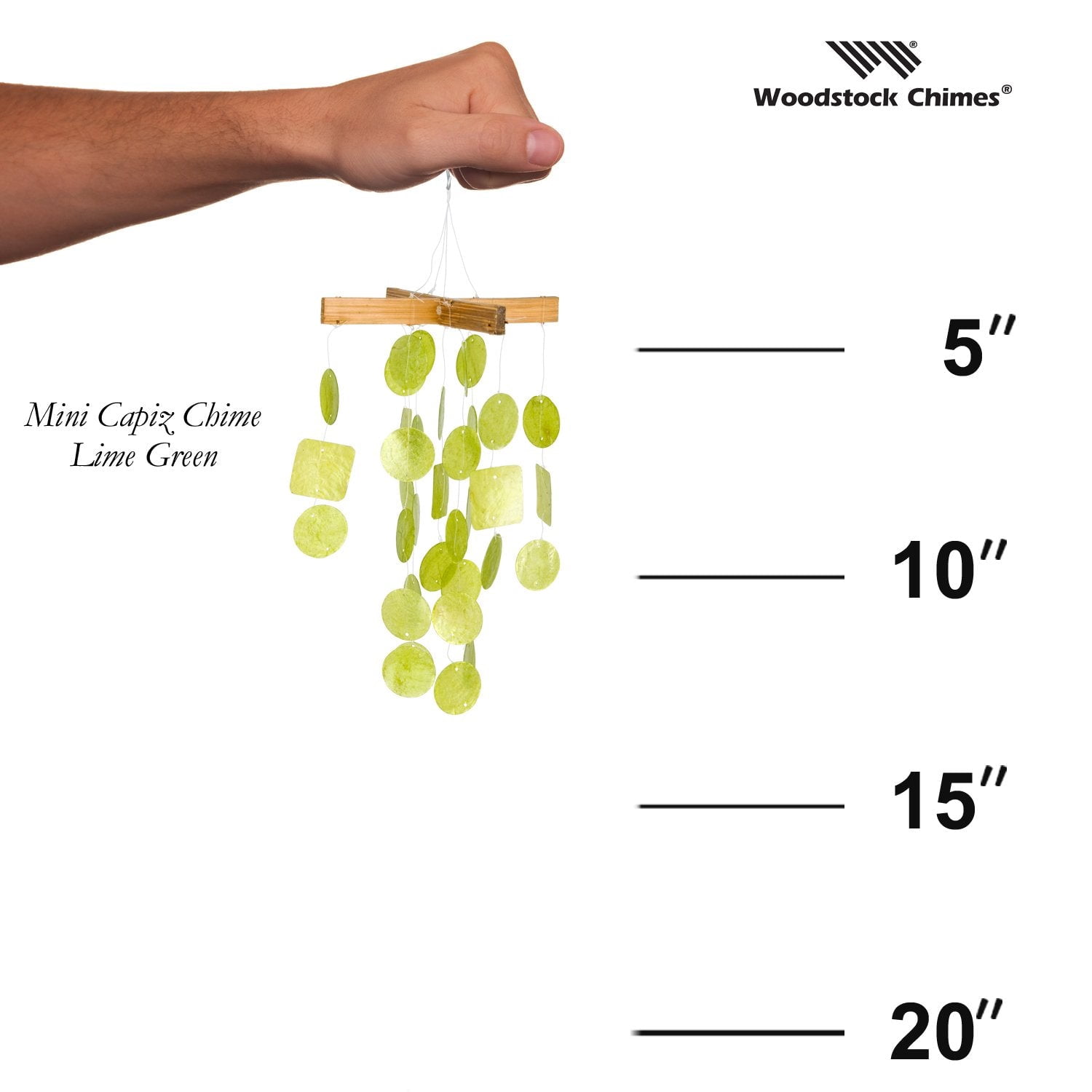 Woodstock Windchimes Mini Capiz Chime Lime Green, Wind Chimes For Outside, Wind Chimes For Garden, Patio, and Outdoor Décor, 12"L