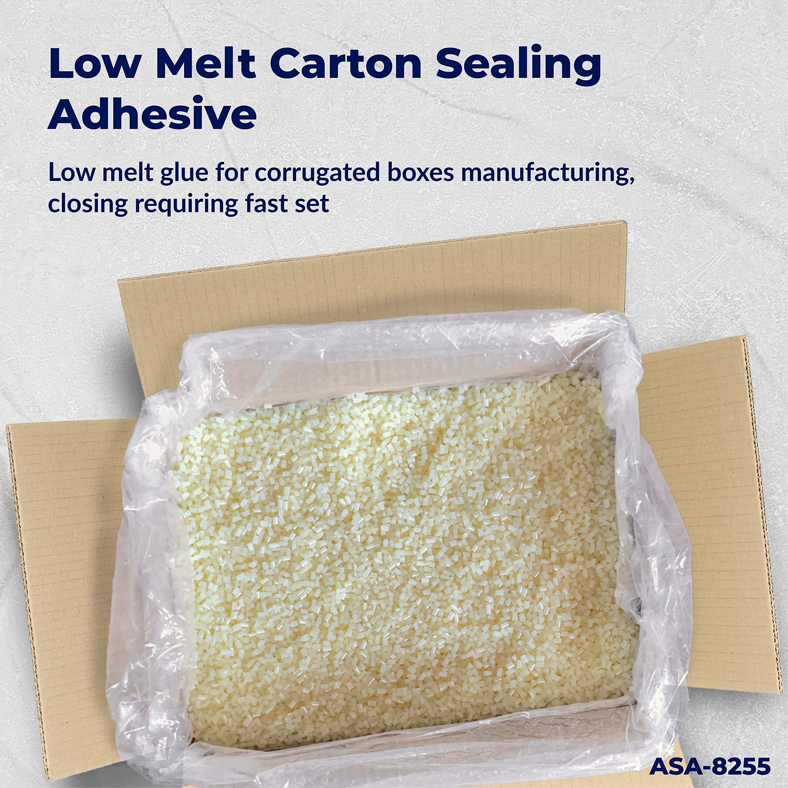 ASA Low Melt Carton Sealing Hot Glue Strong Tack, Energy-Efficient, Ideal for Assembly Lines, 40lbs