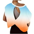 thumbnail image 2 of Olyvenn Workout Tops for Women Open Back Short Sleeve Oversized Athletic Shirt Casual Loose Yoga Tee Trendy Gradient Color Crop Top Orange L, 2 of 5