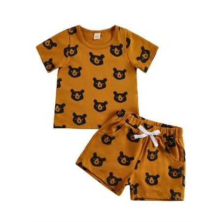

Sunisery Newborn Baby Girls Boys 2pcs Outfits Animal Print Short Sleeve T-Shirts Tops Shorts Summer Set Yellow 2-3 Years