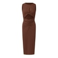 thumbnail image 5 of XVJRHAK Summer Dresses For Women 2024 Womens Sexy Sleeveless Hollow Out Slim Bodycon Dress Crewneck Crisscross Ruched Slit Ribbed Knit Tank Midi Dress Going Out Dresses For Women(Brown,S), 5 of 5