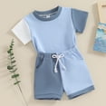 thumbnail image 2 of Bagilaanoe 2pcs Toddler Baby Boy Girl Shorts Set Short Sleeve Contrast Color T Shirt Tops + Shorts 6M 12M 18M 24M 3T Kids Casual Summer Clothes, 2 of 7