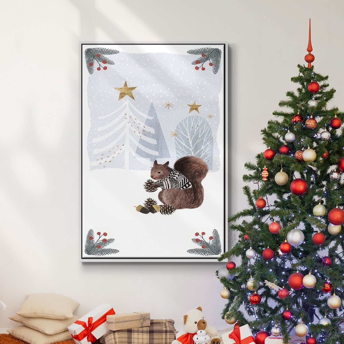 Cozy Christmas Collection B - Framed Gallery Wrapped Holiday Canvas - 17 x 25 - White Frame