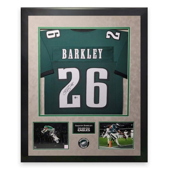 Saquon Barkley Philadelphia Eagles Autographed Jersey Framed to 32x40 Beckett