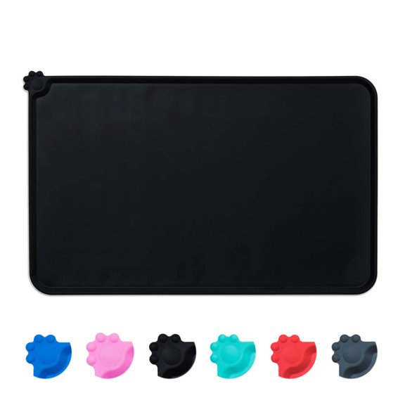 GLUAAE Found Silicone Waterproof Dog Cat Pet Food Mats Tray - Non Slip Pet Dog Cat Bowl Mats Placemat - FDA Grade Dog Pet Cat Feeding Mat-BLACK